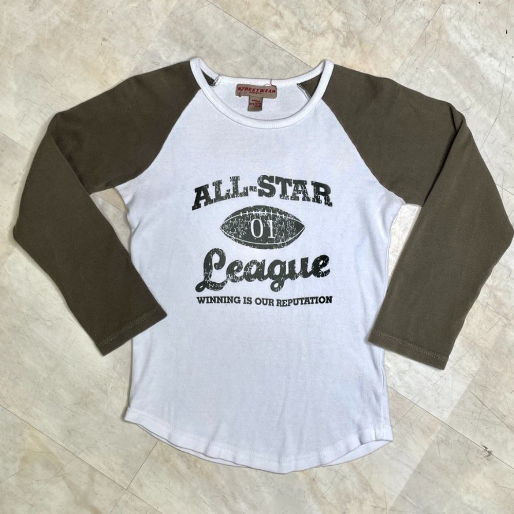 Sporty Graphic Baseball Ringer Long Sleeve Tee